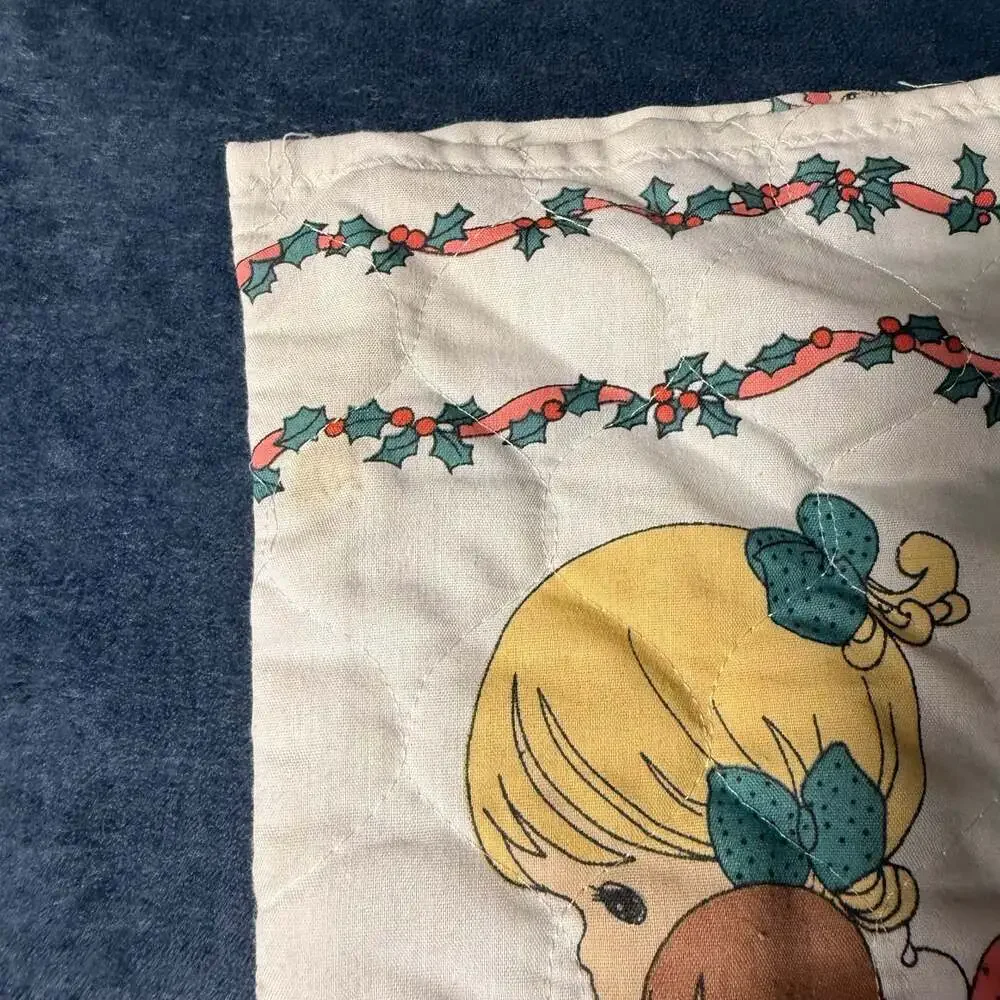 Vintage Precious Moments Quilted Christmas Stocking with Girl and Holiday Print